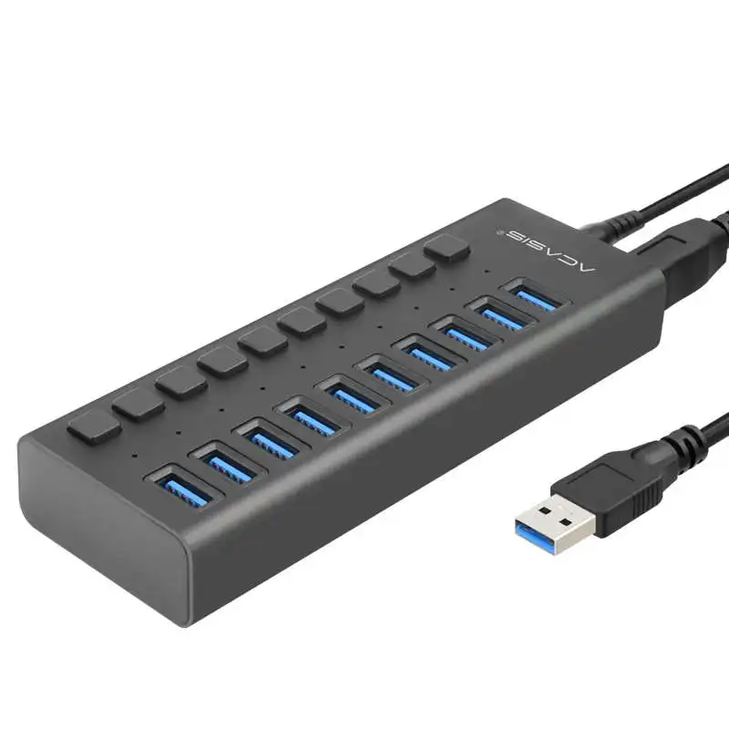 

Acasis Usb Hub 3.0 Super Speed 5Gbps 10 Ports Portable Usb 3.0 Hub Splitter With External Power Adapter Pc For Accessories