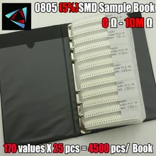Free shipping 0805 SMD Resistor Sample Book 5% Tolerance 170valuesx25pcs=4250pcs Resistor Kit 0R~10M 500pcs 0805 510k 510k ohm 5% smd resistor