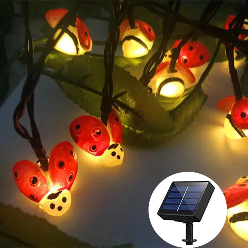 20leds 30leds LED Outdoor Solar Lamp Ladybug LED String Lights Holiday