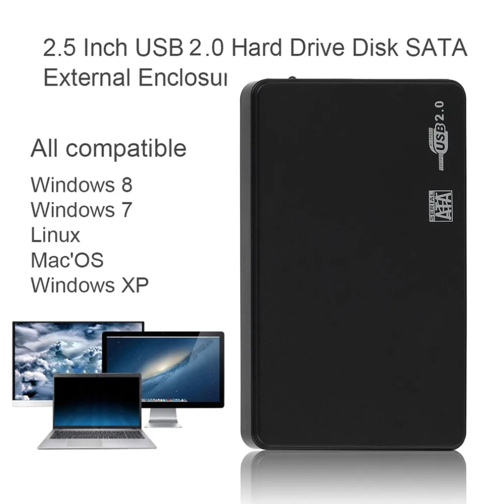 2,5 дюймов HDD чехол USB 2,0 SATA портативный с поддержкой 2 ТБ Hdd жесткий диск черный внешний корпус HDD коробка с сумкой