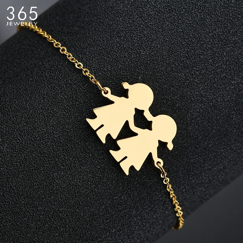 

Hot Sale Stainless Steel Two Girls Bracelet For Women Gold Color Adjustable Bangle Best Friend Gift Drop Shipping