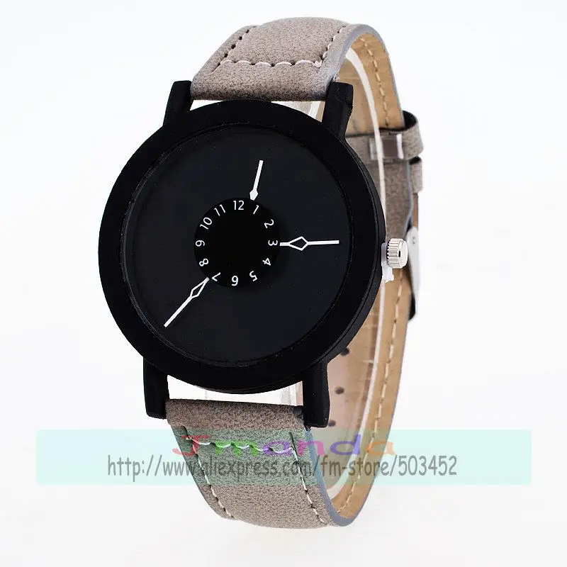 

100pcs/lot fashion mat leather belt man no logo watch wrap quartz casual black case wrist watch for men turntable watch