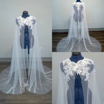 

White/ivory Bridal Wraps Lace Appliques Wedding Jacket Bridal Cloak Lace Bridal Cape For Wedding Dress Custom Made
