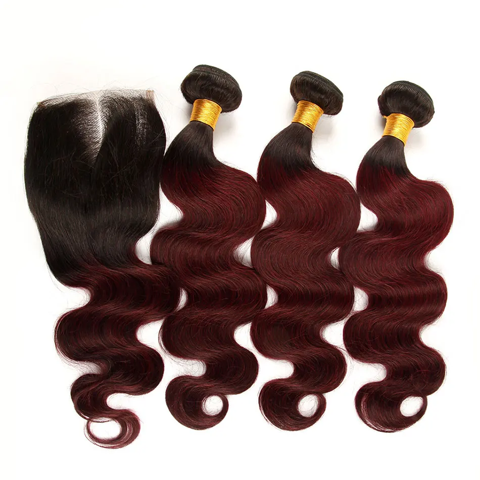Ombre Burgundy Body Wave Hair Bundles With Lace Closure Brazilian Human Hair Weave Bundles With Closure Alimice Remy HairT1B 99J Ombre Burgundy Body Wave Hair Bundles With Lace Closure Brazilian Human Hair Weave Bundles With Closure Alimice Remy HairT1B 99J
