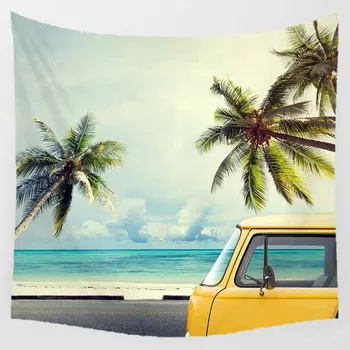 

Hot sale square shape creative summer vacation style wall hanging tapestry home decoration wall tapestry tapiz pared