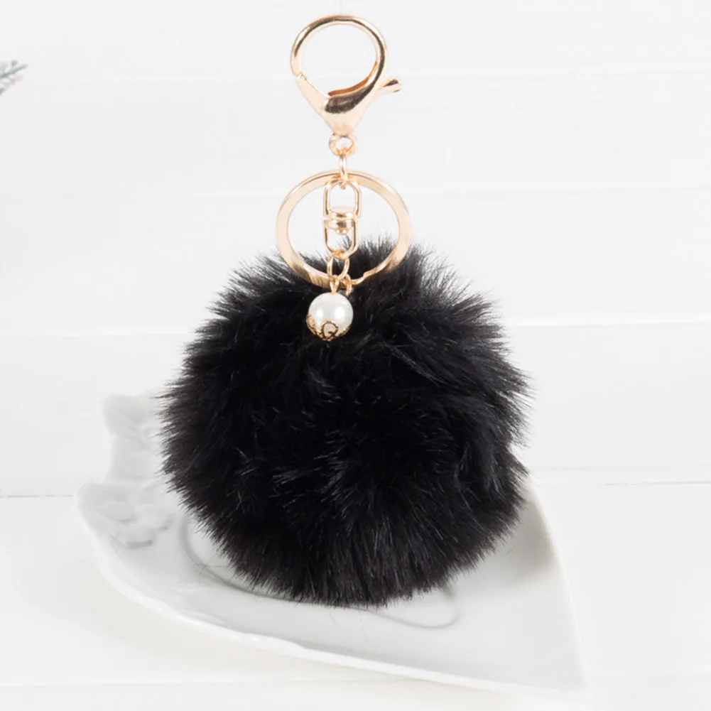 

Women Keyring Metal Plush Ball Key Chain Faux Rabbit Fur Pom Poms Keys Ring Lady Girl Car Keychain Bag Accessories KQS8