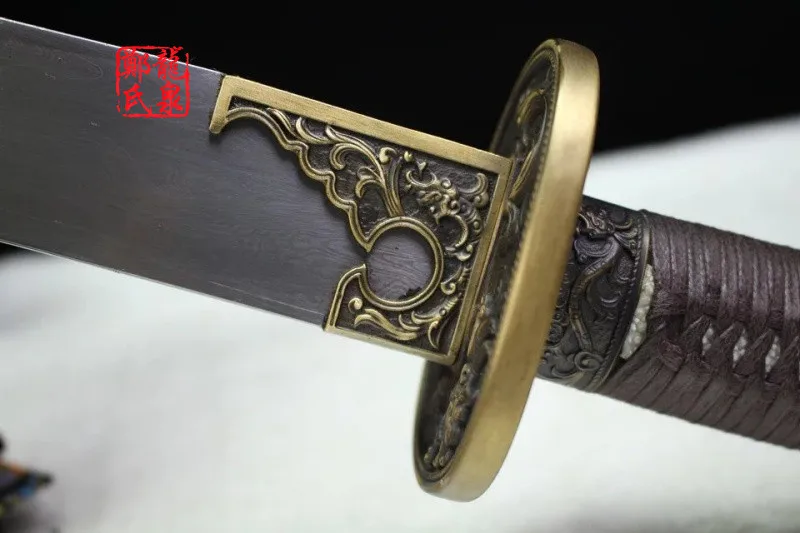 Real Chinese Sword Damascus Steel Antique Bronze Qing Dao Metal Craft Home Decoration Martial Art Supply