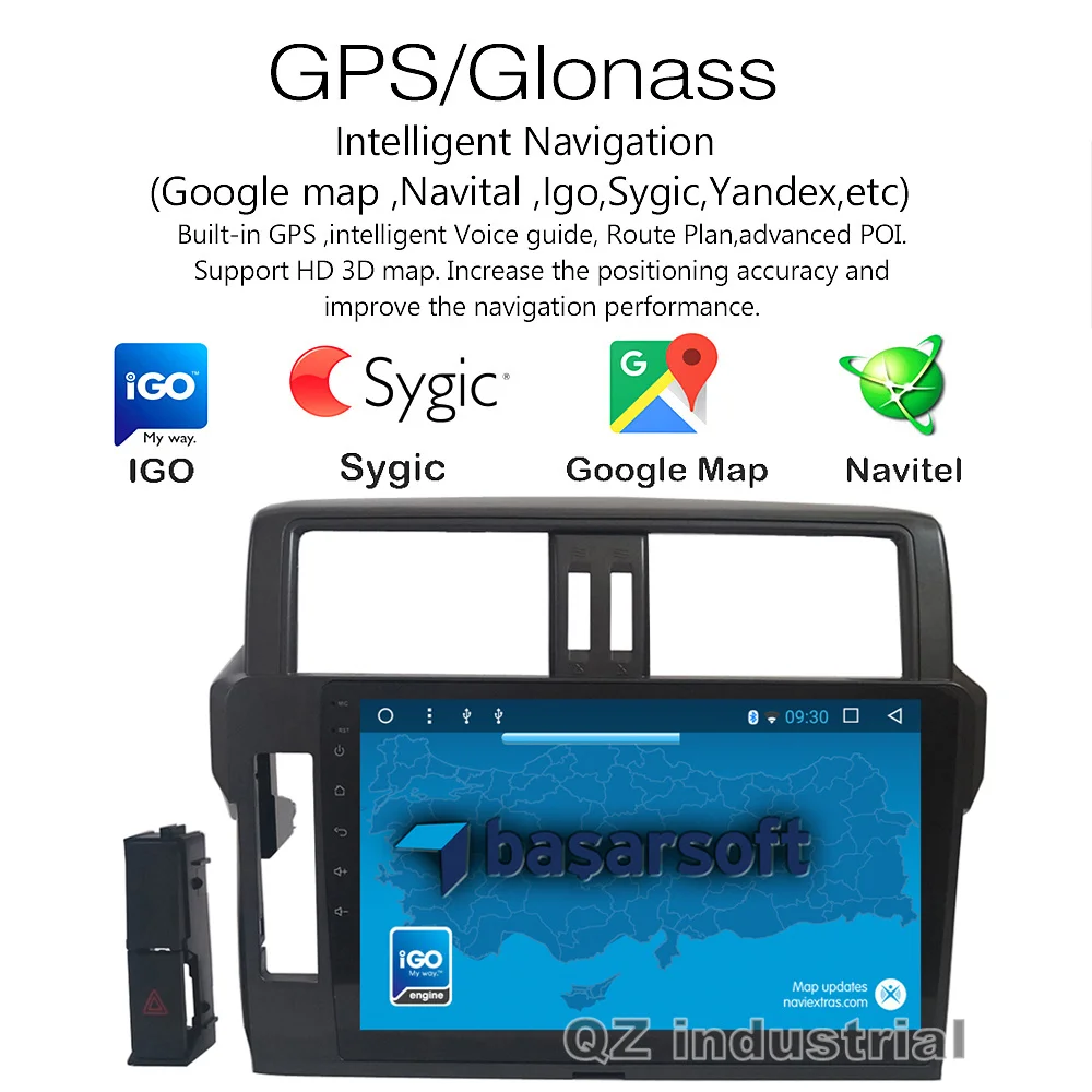 Top QZ industrial HD 10.2" Android 8.1 T3 for Toyota 2014-2016 Prado 150 LC150 Car DVD player with Canbus 3G 4G WIFI RDS Navi Radio 4
