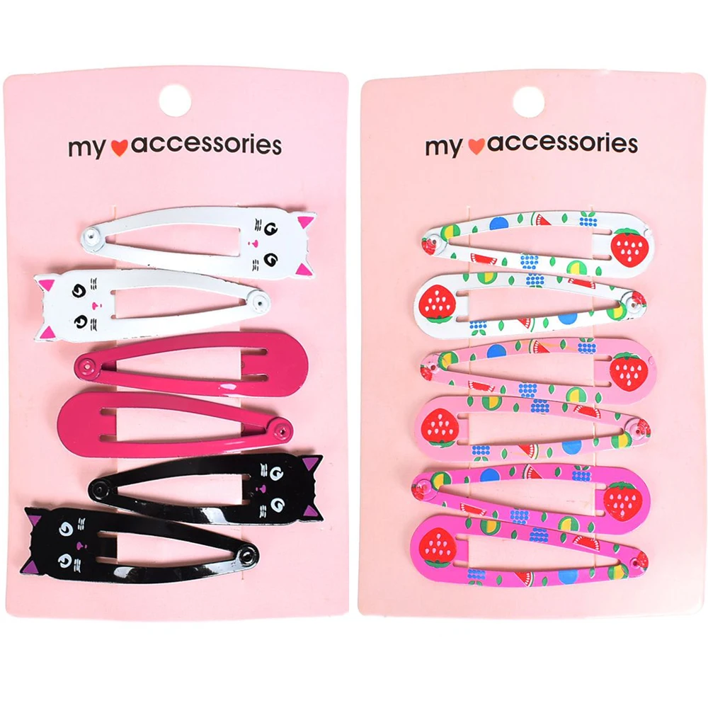 

6Pcs/Set 6cm Hairpins Snap Hair Clips for Children Girls Hair Accessories Baby Cute Hair Clip Pins Cat Metal Printed Barrette