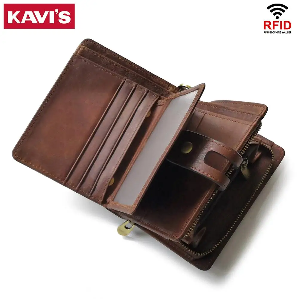 

KAVIS 100% Genuine Leather Men wallet PORTFOLIO Male Purse Small Portomonee Card Pockets Mini Hasp Mens Money Bag for Coin