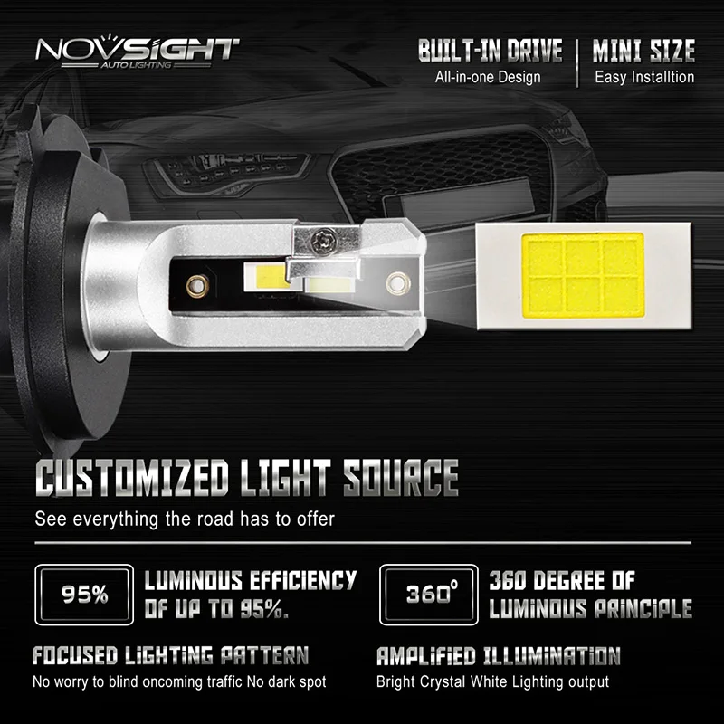 Novsight H4 Светодиодная лампа 6000k автомобильный светильник 60 Вт 10000лм светодиодный головной светильник 12 В Авто Canbus налобный фонарь Automotivo супер яркий противотуманный светильник