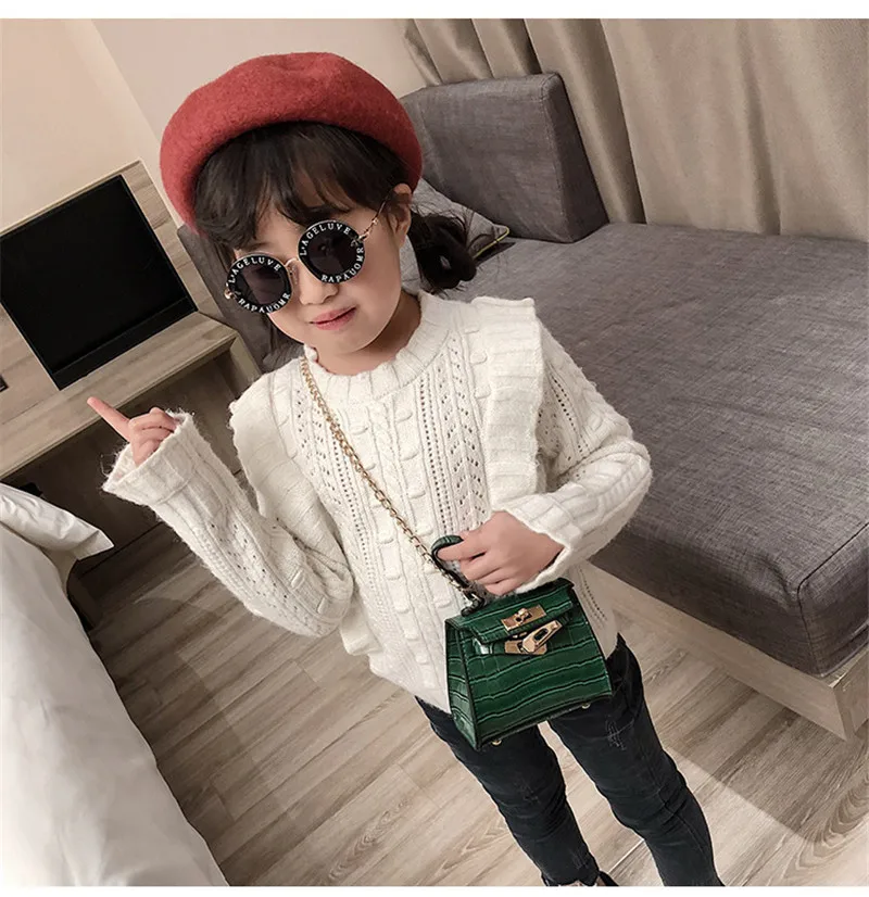الأزياء البسيطة لطيف صغيرة سلسلة الفتاة حقيبة ساعي الفاخرة العلامة التجارية مصمم الأطفال قفل Crossbody حقيبة التمساح بو كيد يد!