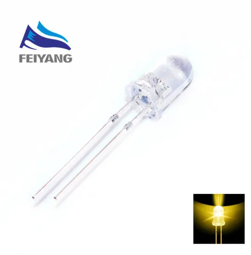 

100pcs Yellow LED 5MM Yellow light-emitting diode White turn Yellow Round Transparents DIP LED Lamp 580-590nm 20Ma 2v