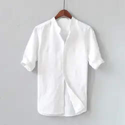 Летняя мужская рубашка, дышащая хлопковая рубашка на пуговицах, рубашка с рукавом в пять точек, повседневная мужская блузка, топ, уличная