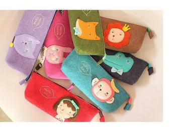 

kawaii cartoon animal felt Pencil Case Cat Fox Rirl Zipper Pen Bag For Kids School Supplies Korean Stationery
