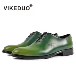 Vikeduo зеленый классические полуботинки для Для мужчин Painte ручной работы свадебные Офисные туфли мужской натуральная кожа Zapato Hombre модная