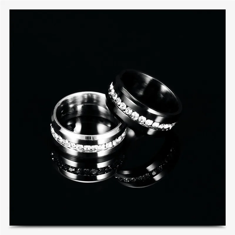 ZORCVENS черный и серебряный цвет титановые кольца из нержавеющей стали для женщин Белый Камень CZ модные ювелирные изделия
