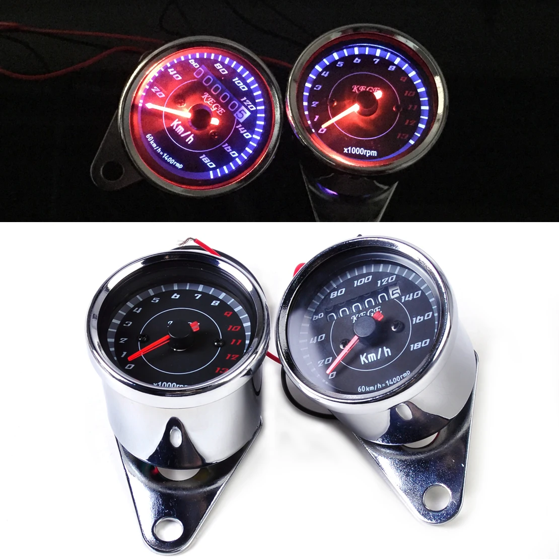 beler LED 13000 RPM Tachometer + Dual Speedometer Odometer Gauge Meter