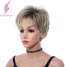 Yiyaobess 8inch Brown Blonde Ombre Short Wigs For Black Women Heat Resistant Synthetic Hair Puffy African American Wig With Bang Yiyaobess 8inch Brown Blonde Ombre Short Wigs For Black Women Heat Resistant Synthetic Hair Puffy African American Wig With Bang
