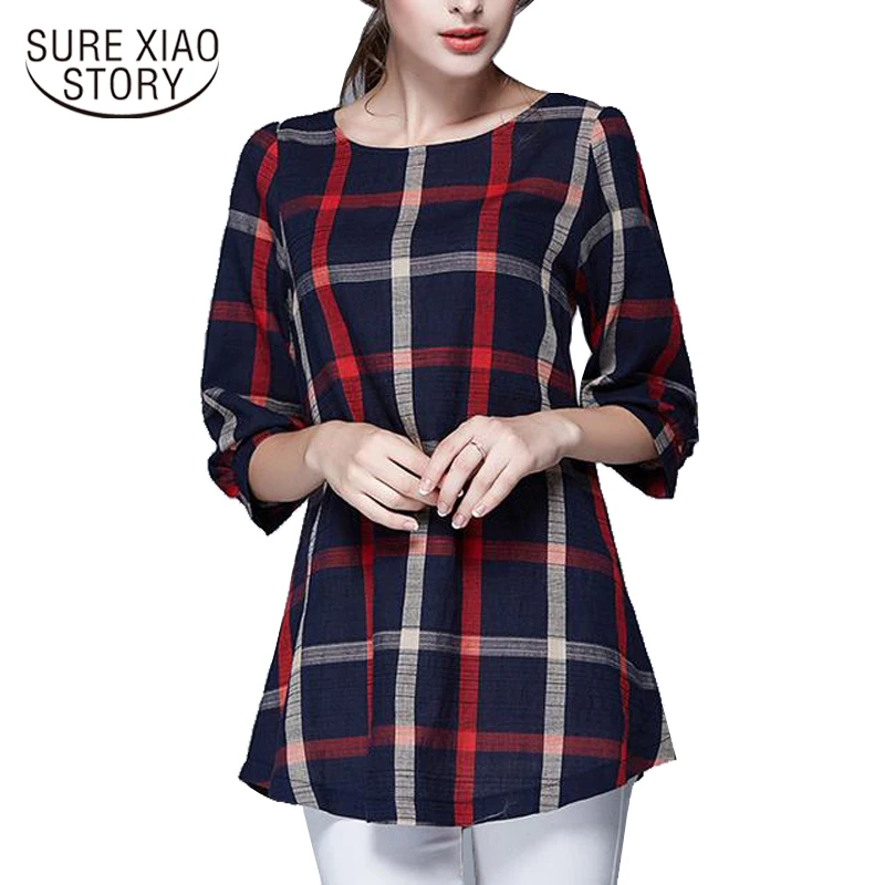 

Fashion 2018 Spring Autumn high Quality Casual Loose Blouses Women Hot Sale Plaid blouse shirt Plus Size tops Clothing 137A 20