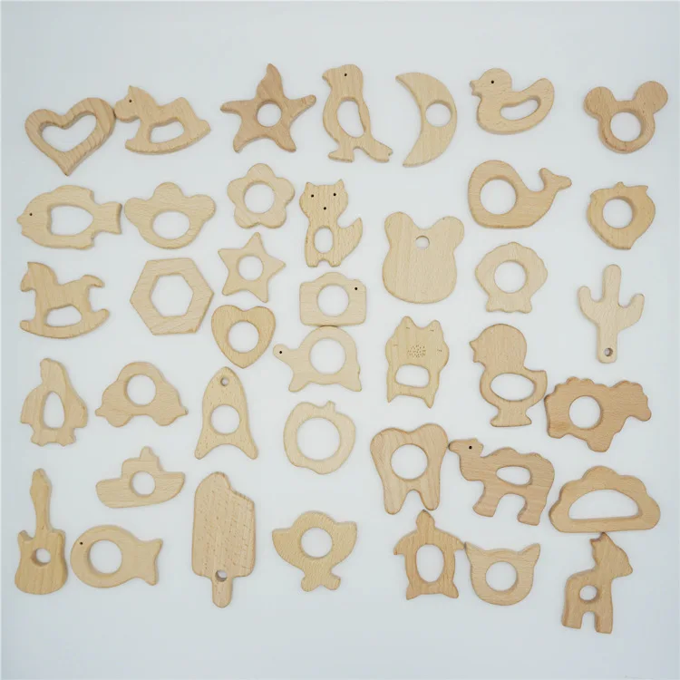 

1Pc Lovely Cartoon Wood Teether Pure Natural Animal Shaped Baby Teething Nursing Beech Teether DIY Pendant Toy