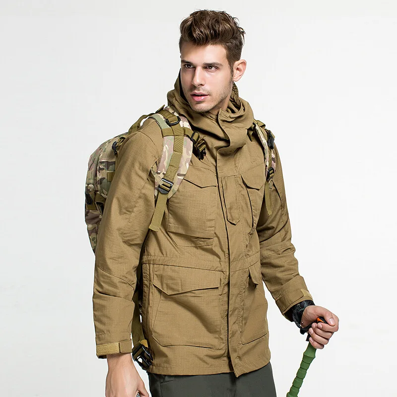 

CANDOMOM Jackets Men Windproof Waterproof Jackets Thermal Cardigan Clothes Outdoor M65 Tactical Windbreaker