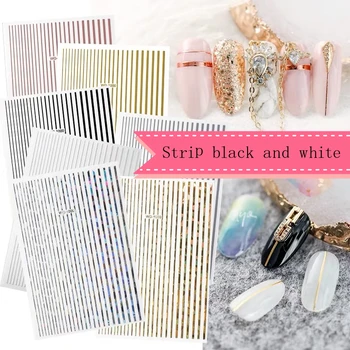 

Newest WG-1000 Strip black and white 3d nail art sticker nail decal stamping export japan designs rhinestones decorations
