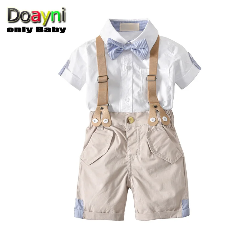 

Doayni Baby Costume 2018 Summer Plaid Bow Tie Pure White Shirt + Bids Short Pants Single Breasted Gentleman Clothes 0 to 3Y