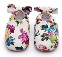 Новое прибытие лук Стильный цветочный первые ходоки принцессы вечерние танцевальные детская балетная обувь бабочка-узел новорожденных