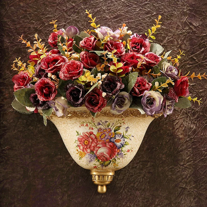 6 букетов роз Искусственные цветы и 1 шт. настенная ваза для цветов Домашнее Настенное подвесное украшение для ваз Современный Свадебный декор - Цвет: 7