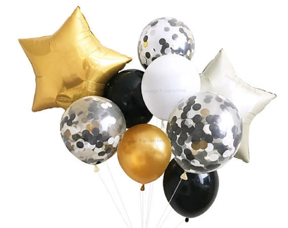 

10pcs baby shower Anniversary party balloon 18inch star foil balloon gold black white Confetti Balloons wedding birthday balloon
