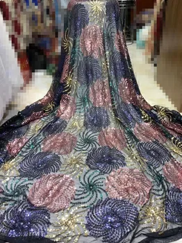

nice design african Embroidered tulle mesh fabric ZH-656 Fashion lace fabric for party dress