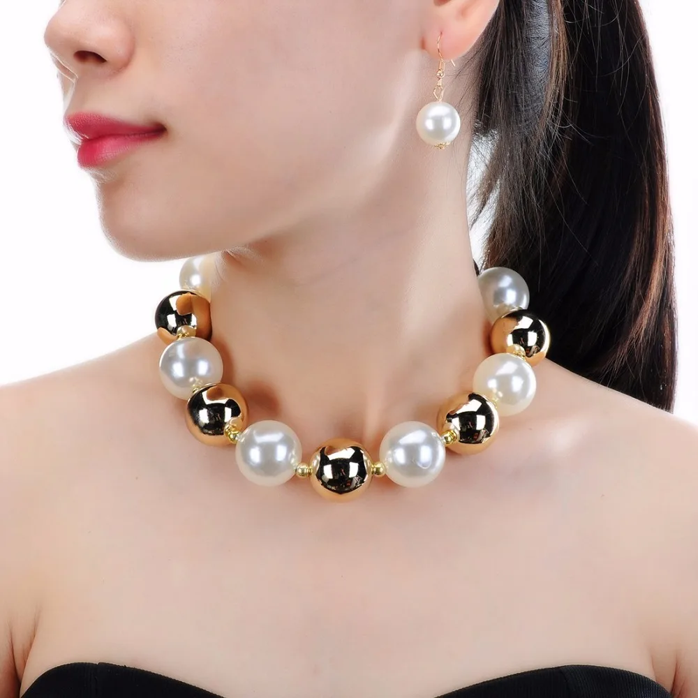 

Fashion Jewelry 6 colors Set Resin Beads Choker Collar Statement Bib Pendant Earring Necklace Set