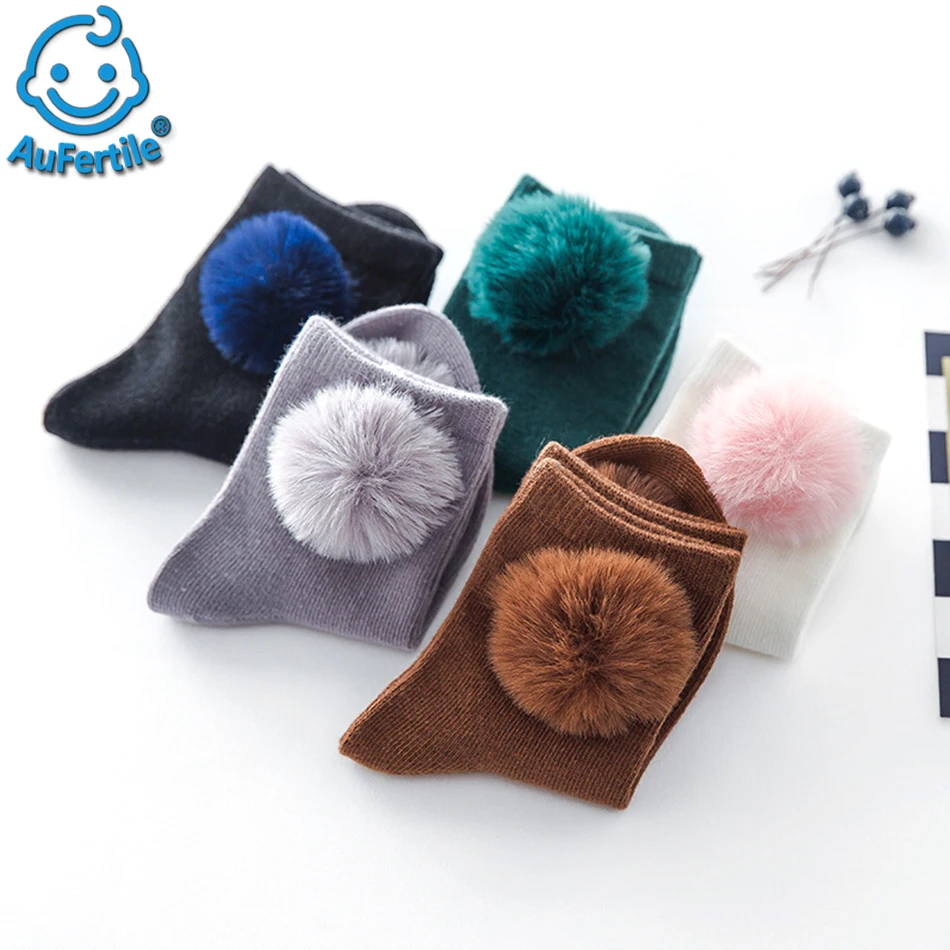 5 Pairs 2017 New Puffer  floss Ball Girl Cute Socks Long Tube Socks Cotton High Quality Breathable Soft Socks