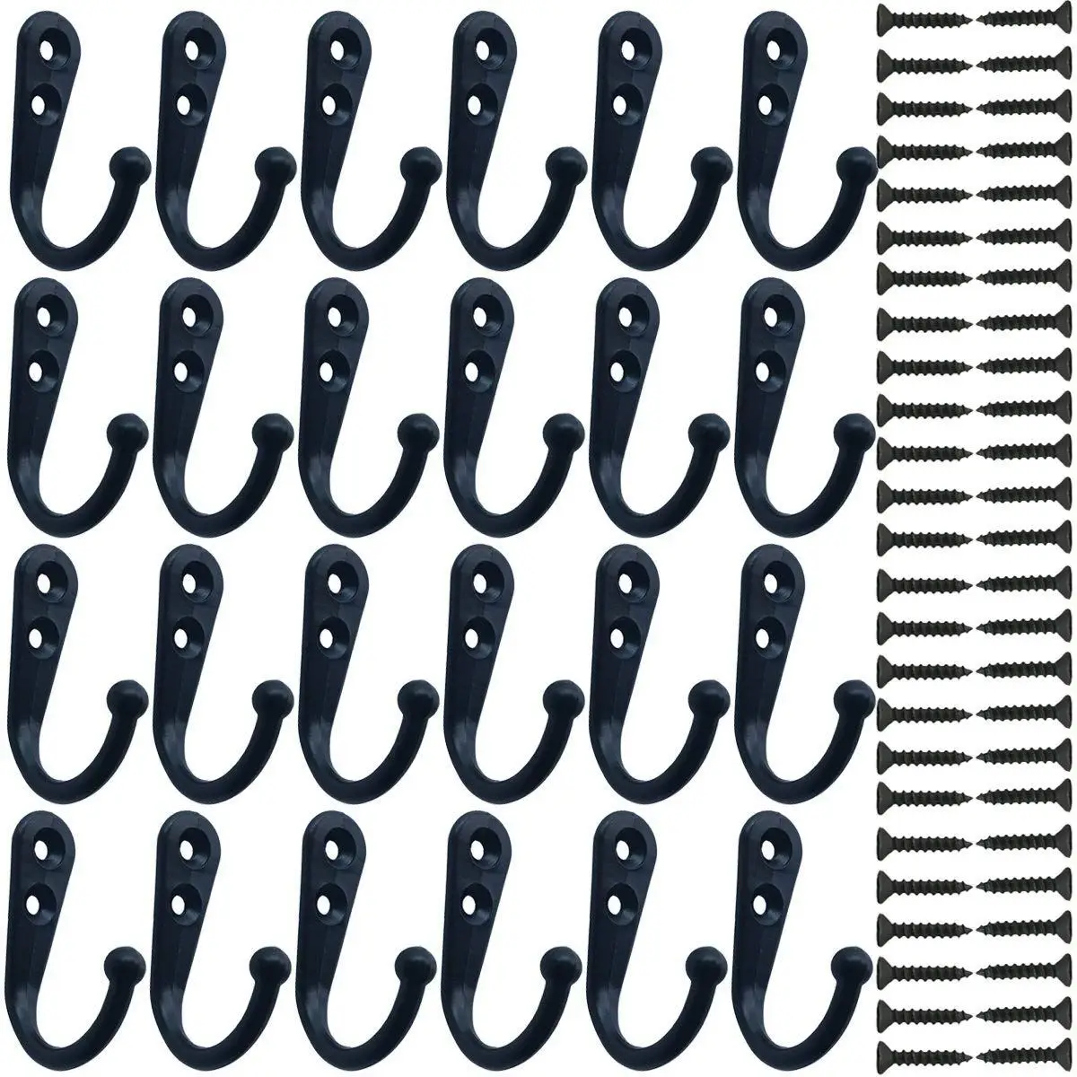24 Pieces Coat Hooks Wall Mounted Robe Hook Single Hanger No Scratch and 50 Screws Black | Обустройство дома