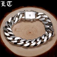 

LT 925 Sterling Silver Bracelets Man High Polish Curb Link Chain Luxury Bracelet Vintage Punk Rock Biker Mens Jewelry For Men