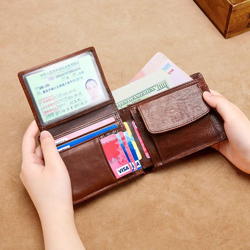 

2019 New Vintage Men Wallet Genuine Leather Short Wallets Male Multifunctional Cowhide Card Holder Purse Coin Pocket Portomonee