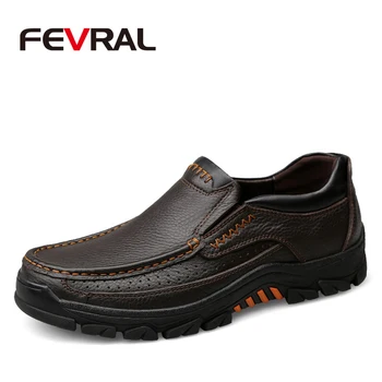 

FEVRAL Genuine Leather Men Casual Shoes Luxury Brand 2020 Men Loafers Moccasins Breathable Slip on Driving Shoes Plus Size 37~47