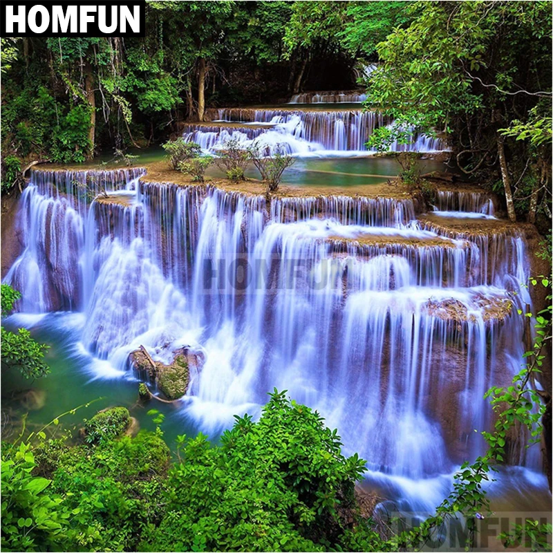 

HOMFUN Full Square/Round Drill 5D DIY Diamond Painting "Forest waterfall" Embroidery Cross Stitch 5D Home Decor Gift A02079