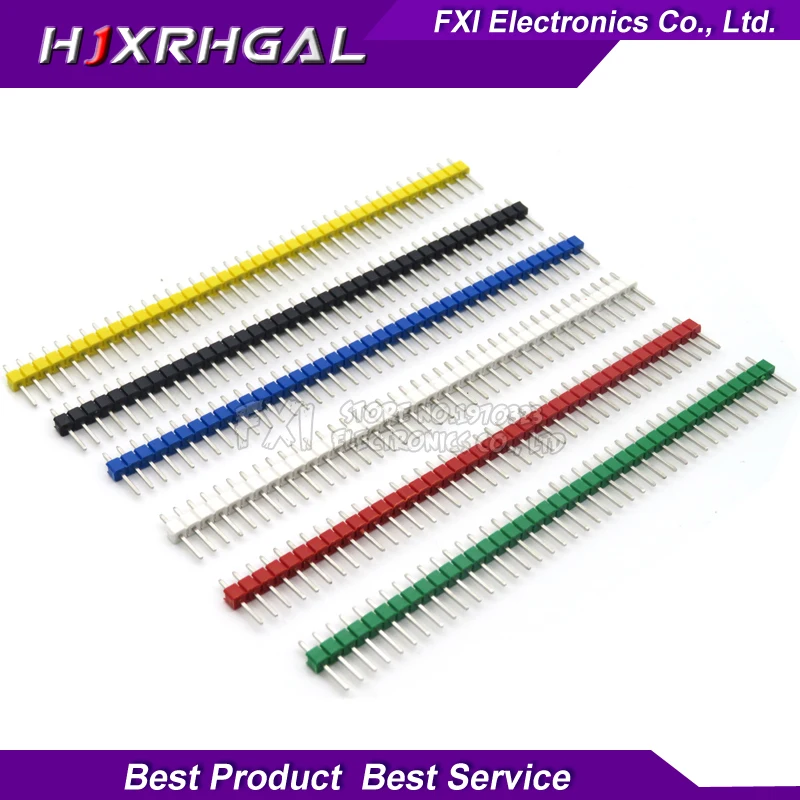

10PCS 40Pin 1x40P Male Breakable Pin Header Strip 2.54mm Long Blue Red White Green Yellow Connector 5 Colors Hot Sale