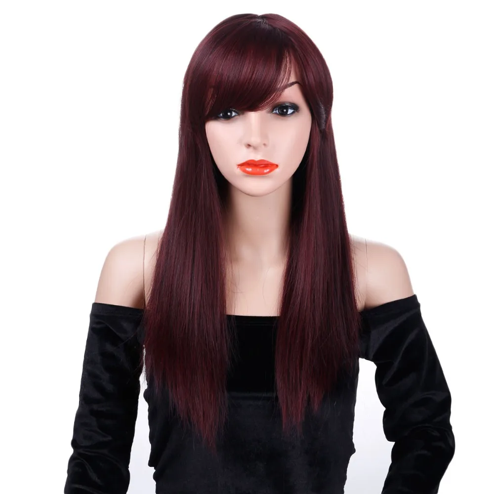 AOSIWIG длинные красные прямые парики с челкой синтетические волосы парик для женщин высокая температура черный цвет