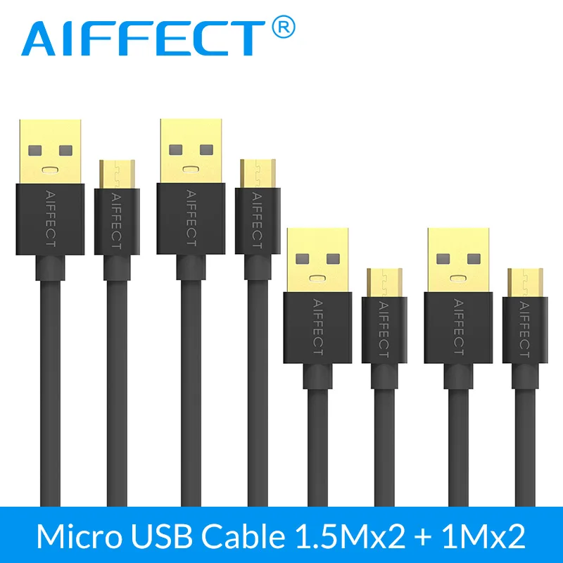 AIFFECT 4 шт 1.5Mx2 1Mx2 оптом микро USB кабель 3A Быстрая зарядка USB кабель для мобильного телефона samsung Xiaomi LG Android телефон - Цвет: Черный
