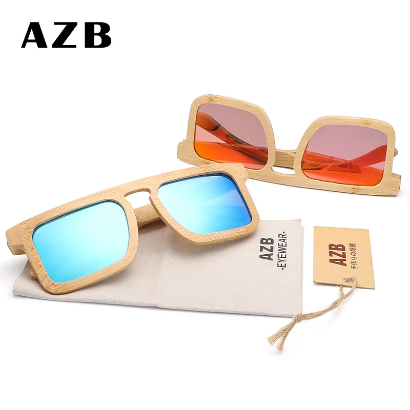 AZB, фирменный дизайн, женские солнцезащитные очки, плоский верх, негабаритный, бамбук, солнцезащитные очки, ручная работа, деревянная оправа, поляризационные линзы, Gafas de sol
