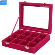Черный/красный бархат 12 слотов женская коробка для хранения ювелирных изделий Аксессуары дисплей часы коллекционный чехол стол макияж коллекционный чехол для дома