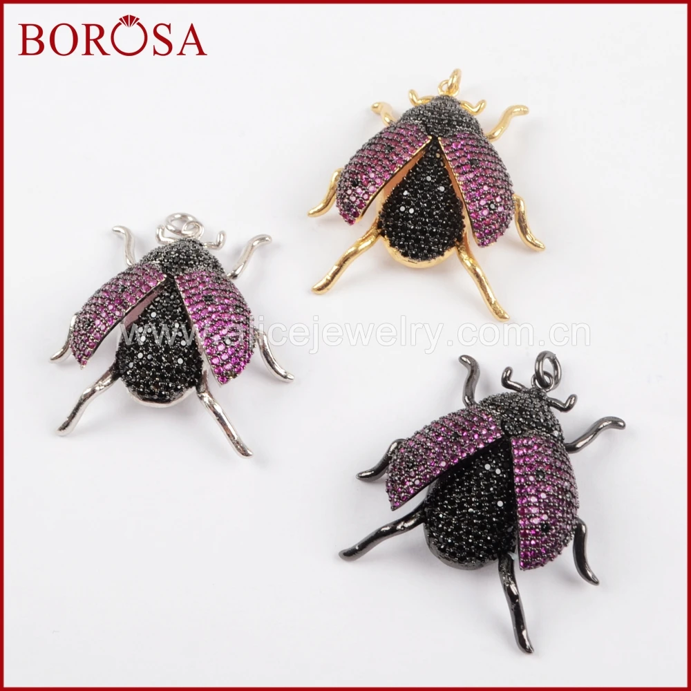 

BOROSA 5PCS Fashion Arrival Insects Bugs Pendants, Micro Pave CZ Cubic Zirconia Dung Beetles Pendant Ladybugs Jewelry WX833