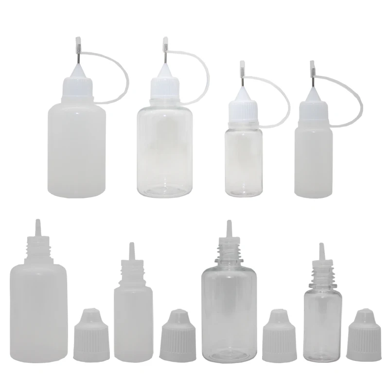 

30Pcs Empty Plastic Liquid Bottle With Metall Nozzle/Flat Cap Applicator Drawing Labels Smoking Bottle For Tattoo Paste 10ML 30M