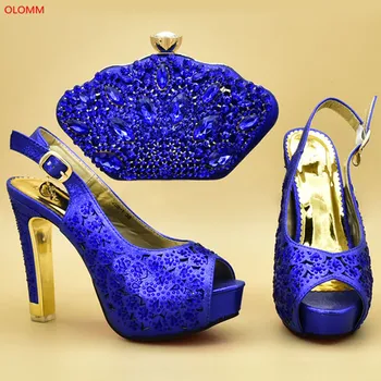 

OLOMM New Blue Color Italian Matching Shoe and Bag Set for Wedding Shoe and Bag Italian Design Set African Shoe and Bag Set!F-10