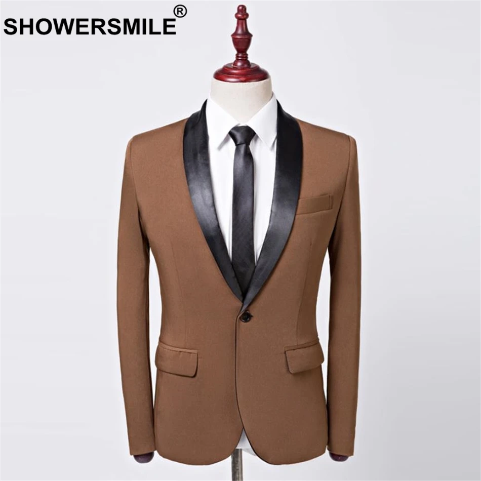 

SHOWERSMILE Blazer Men Wedding Groom British Style Coffee Slim Fit Suit Jacket Red Pink Blue Solid Male Blazer Singer Costume
