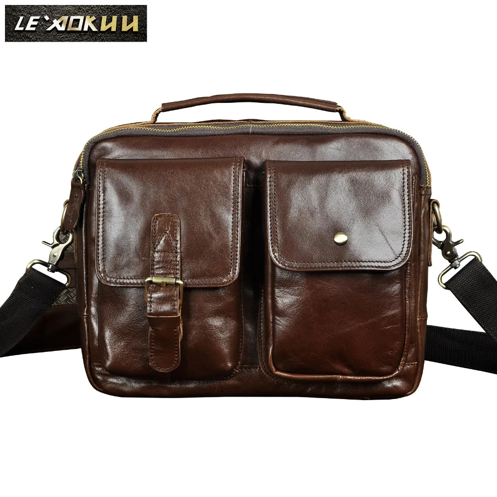 Original Leather Male Design Casual College Shoulder Messenger Crossbody bag Fashion 12" Tablets