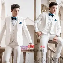 Новое поступление белый приталенный мужской костюм комплект со штанами мужские свадебные костюмы для жениха формальное платье мужской костюм+ брюки+ галстук+ жилет 4XL